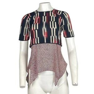 Bcbg Printed Blouse Black/Red Size XXS